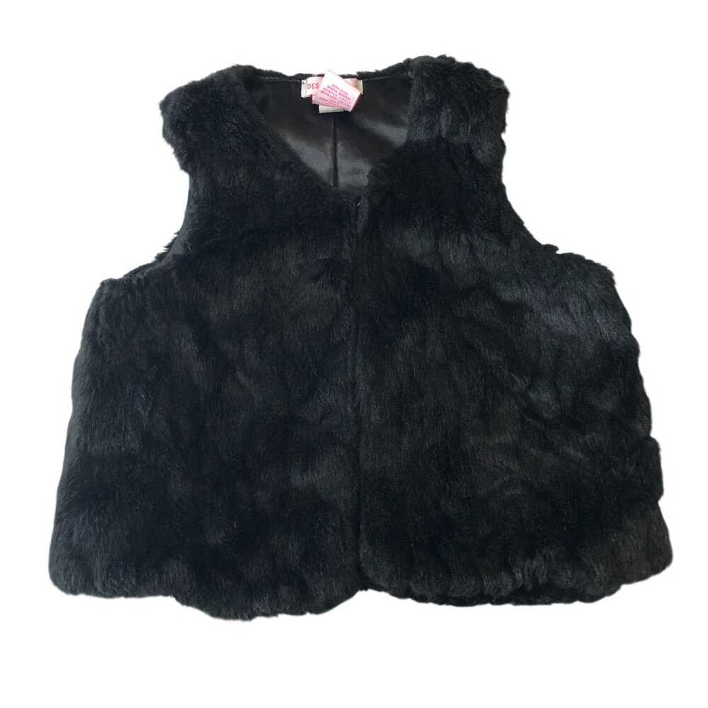 Design History Girls Faux Fur Vest One Button Black 2T